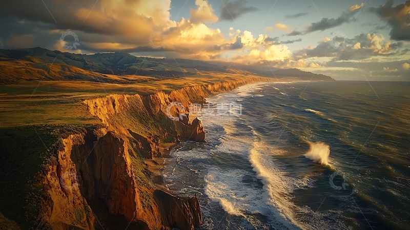 高清大图下载【趣麦麦图】壮丽海岸线日落