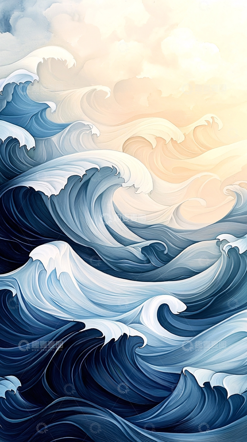 高清大图下载【趣麦麦图】海浪艺术插画风格