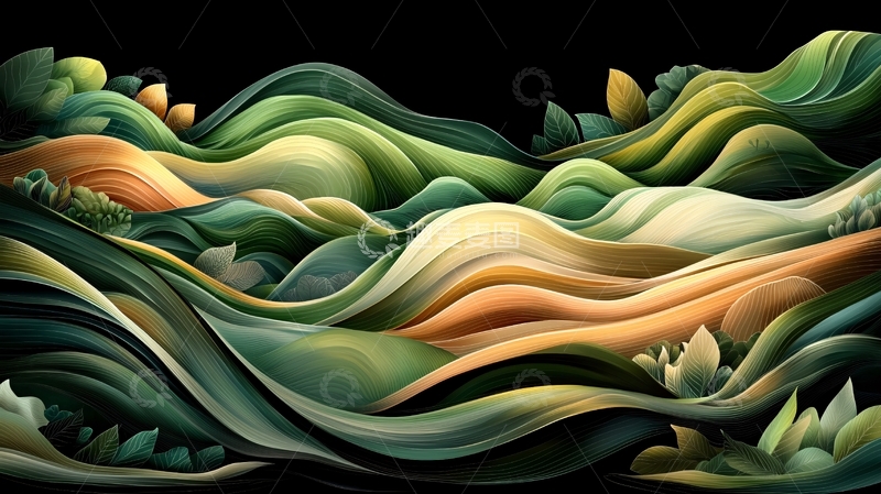 高清大图下载【趣麦麦图】抽象绿色山丘波浪