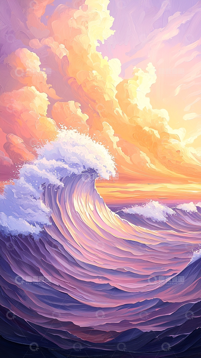 高清大图下载【趣麦麦图】波涛汹涌的粉色海浪