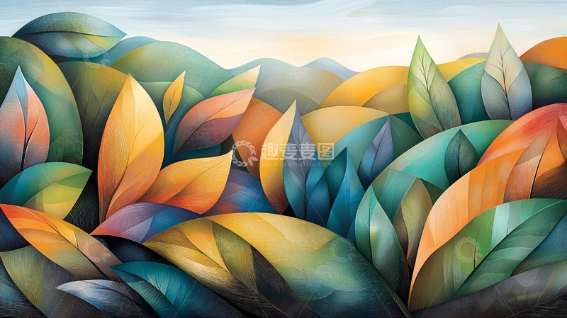 高清大图下载【趣麦麦图】彩色叶子抽象图案