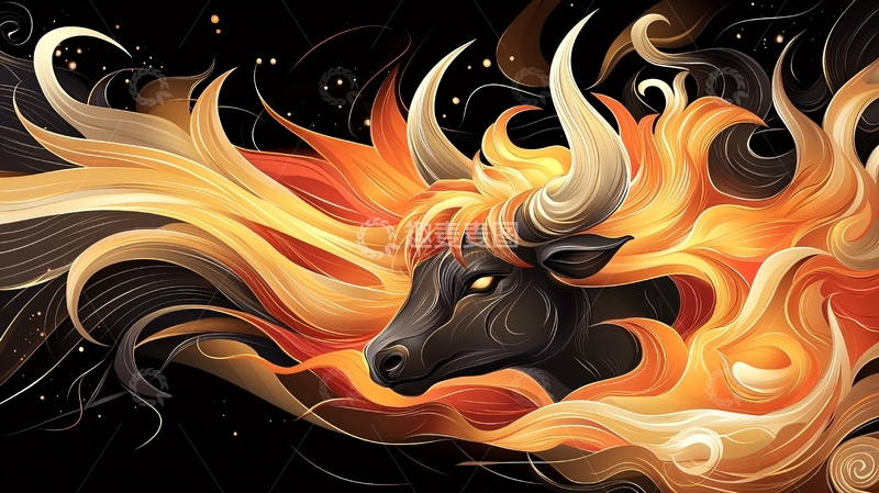 高清大图下载【趣麦麦图】火焰环绕的公牛头部特写