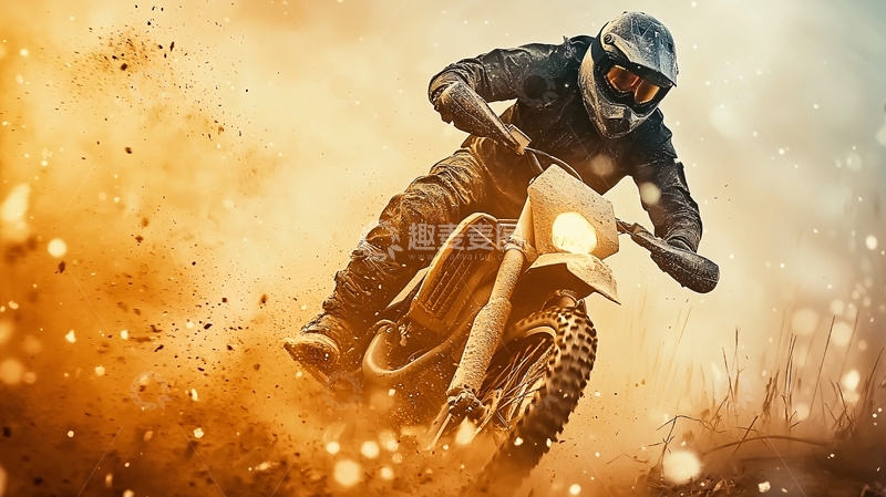 高清大图下载【趣麦麦图】摩托车越野尘土飞扬