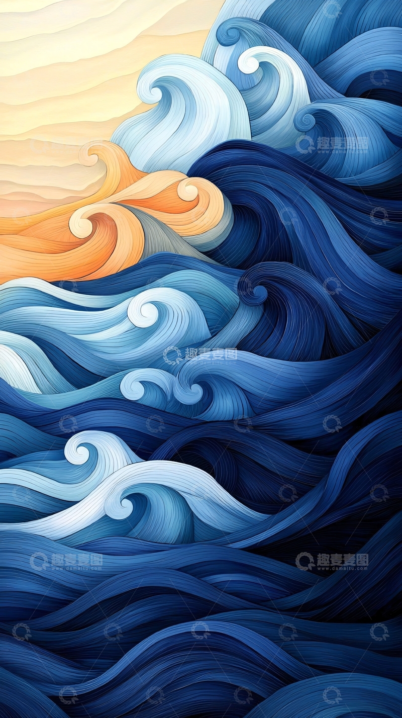 高清大图下载【趣麦麦图】波涛汹涌的海洋绘画