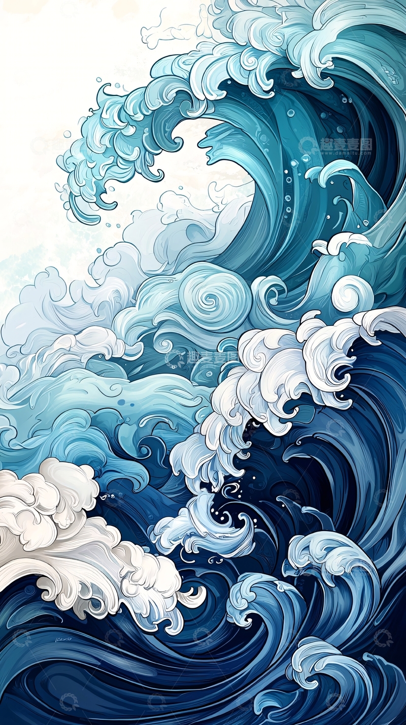 高清大图下载【趣麦麦图】壮观的海浪艺术插画