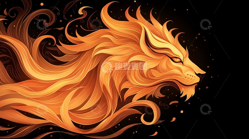 高清大图下载【趣麦麦图】火焰鬃毛的狮子侧脸