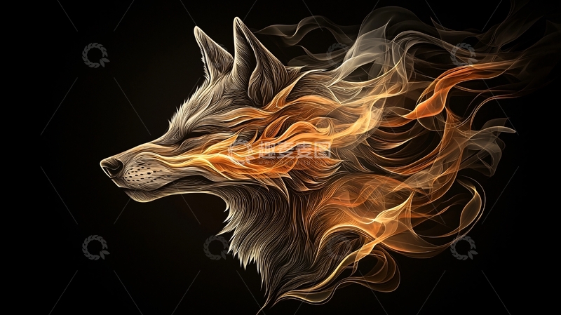 高清大图下载【趣麦麦图】火焰环绕的狼头侧影