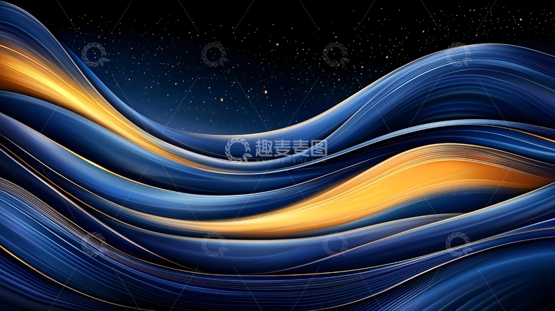 高清大图下载【趣麦麦图】蓝色金色流动抽象背景
