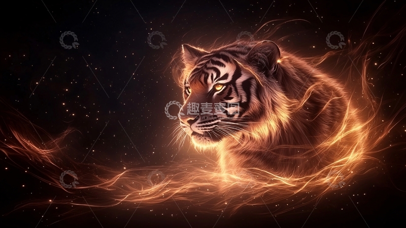 高清大图下载【趣麦麦图】火焰环绕的老虎