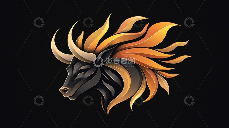 高清大图下载【趣麦麦图】火焰鬃毛的公牛头像