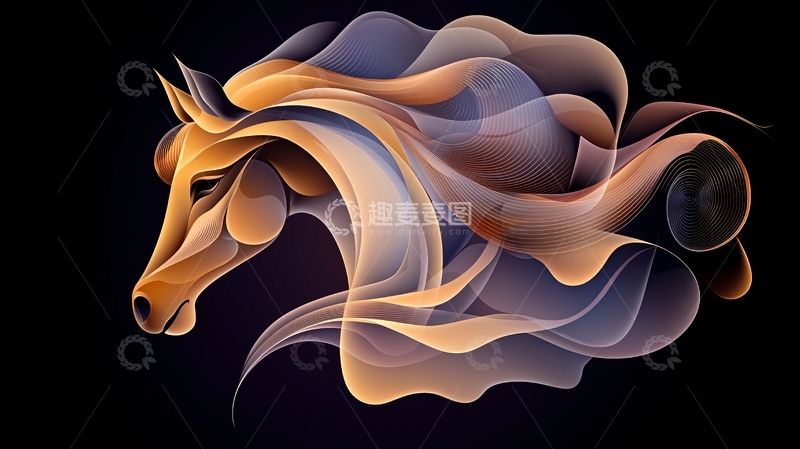 高清大图下载【趣麦麦图】抽象风格骏马艺术插画