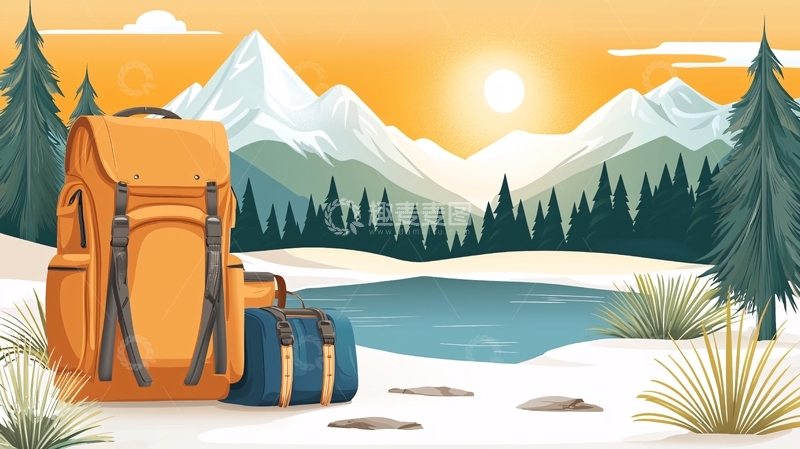 高清大图下载【趣麦麦图】户外旅行背包山景插画