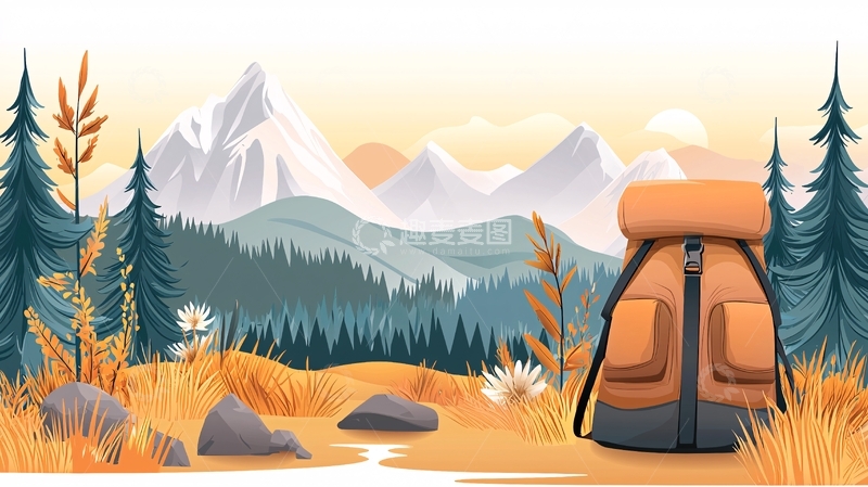 高清大图下载【趣麦麦图】背包在山野风景前