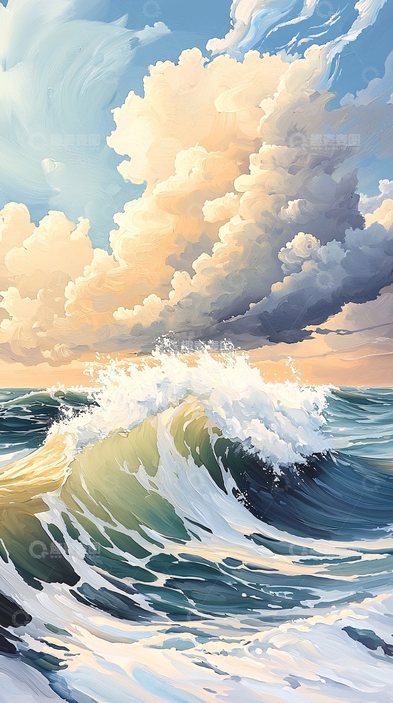 高清大图下载【趣麦麦图】海浪翻涌的唯美画作
