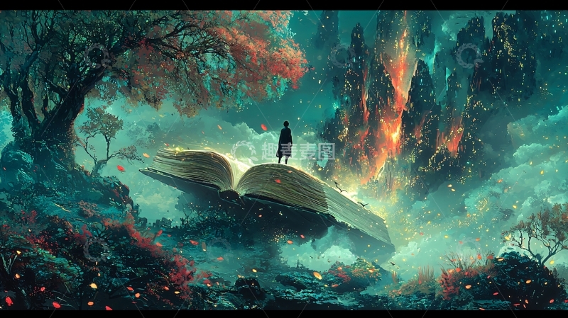 高清大图下载【趣麦麦图】奇幻森林中的书本