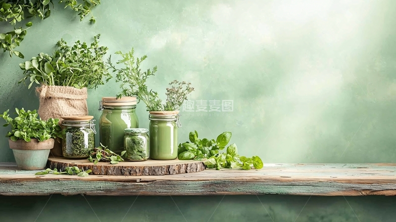 高清大图下载【趣麦麦图】绿色植物罐子摆拍静物