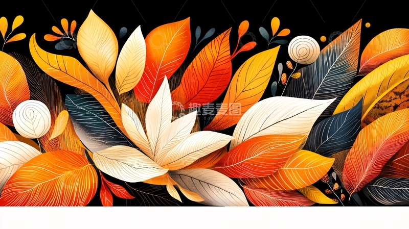高清大图下载【趣麦麦图】秋季落叶艺术绘画风格