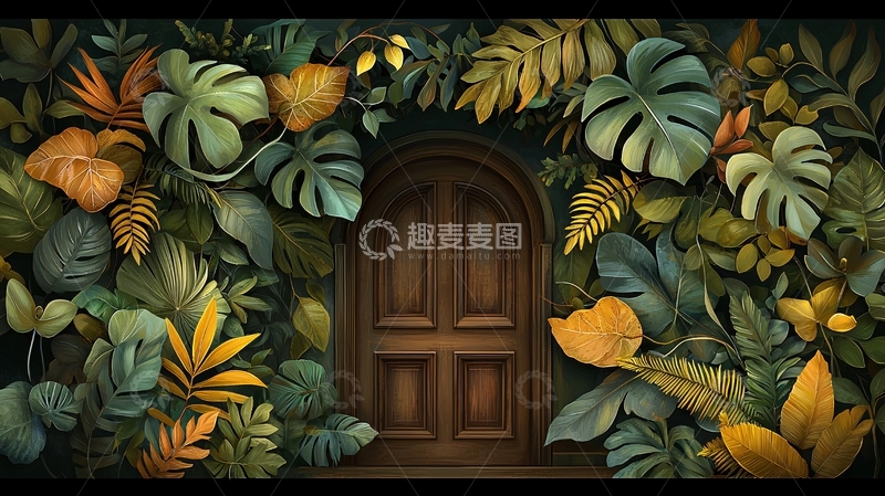 高清大图下载【趣麦麦图】植物环绕的神秘木门