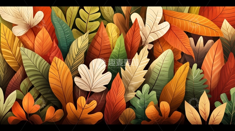 高清大图下载【趣麦麦图】秋季彩色树叶的特写