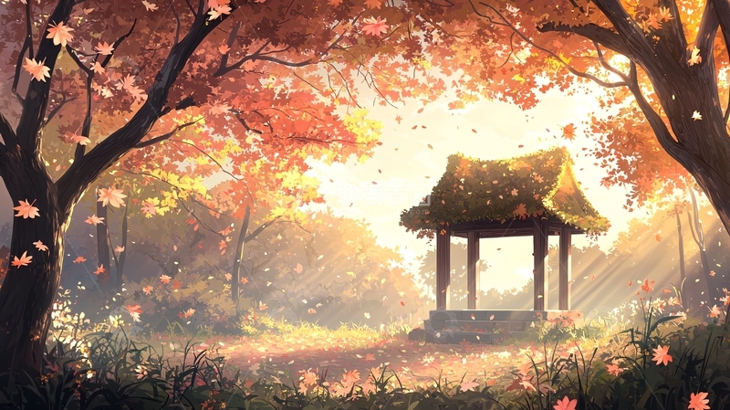 高清大图下载【趣麦麦图】樱花树下的日式亭子