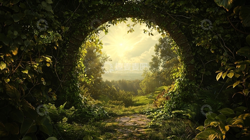 高清大图下载【趣麦麦图】绿色植物环绕的神秘入口