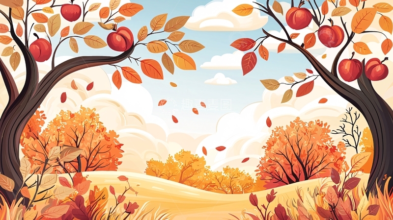 高清大图下载【趣麦麦图】秋天丰收的苹果树林