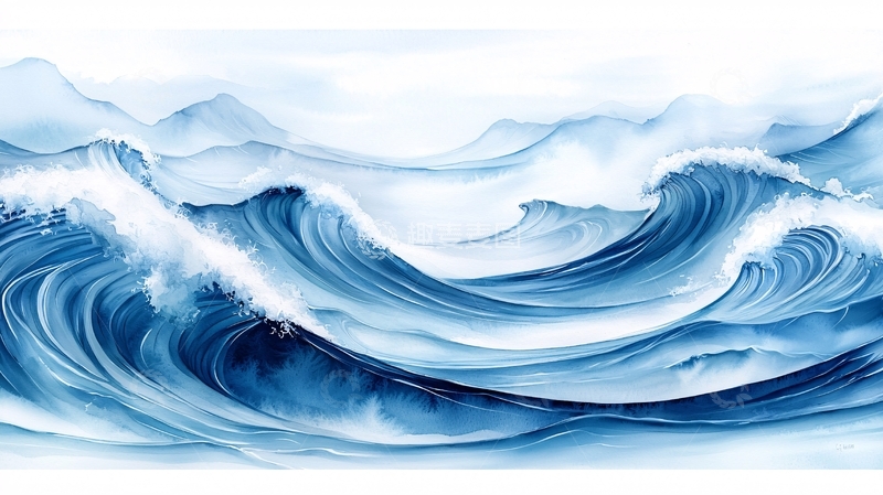 高清大图下载【趣麦麦图】蓝色海浪翻滚的场景