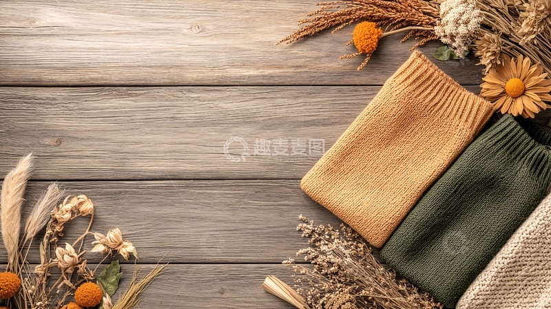 高清大图下载【趣麦麦图】木板上的秋季毛衣