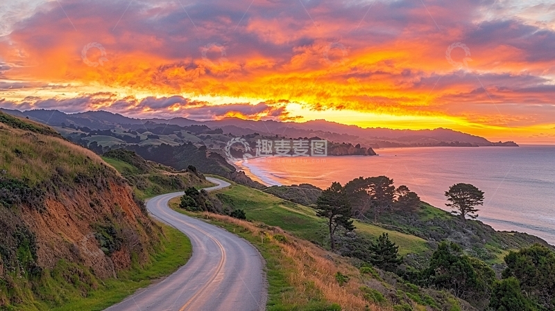 高清大图下载【趣麦麦图】壮丽的海岸线日落
