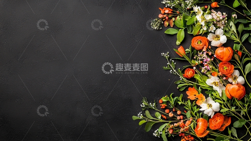 高清大图下载【趣麦麦图】-鲜花植物黑色背景装饰