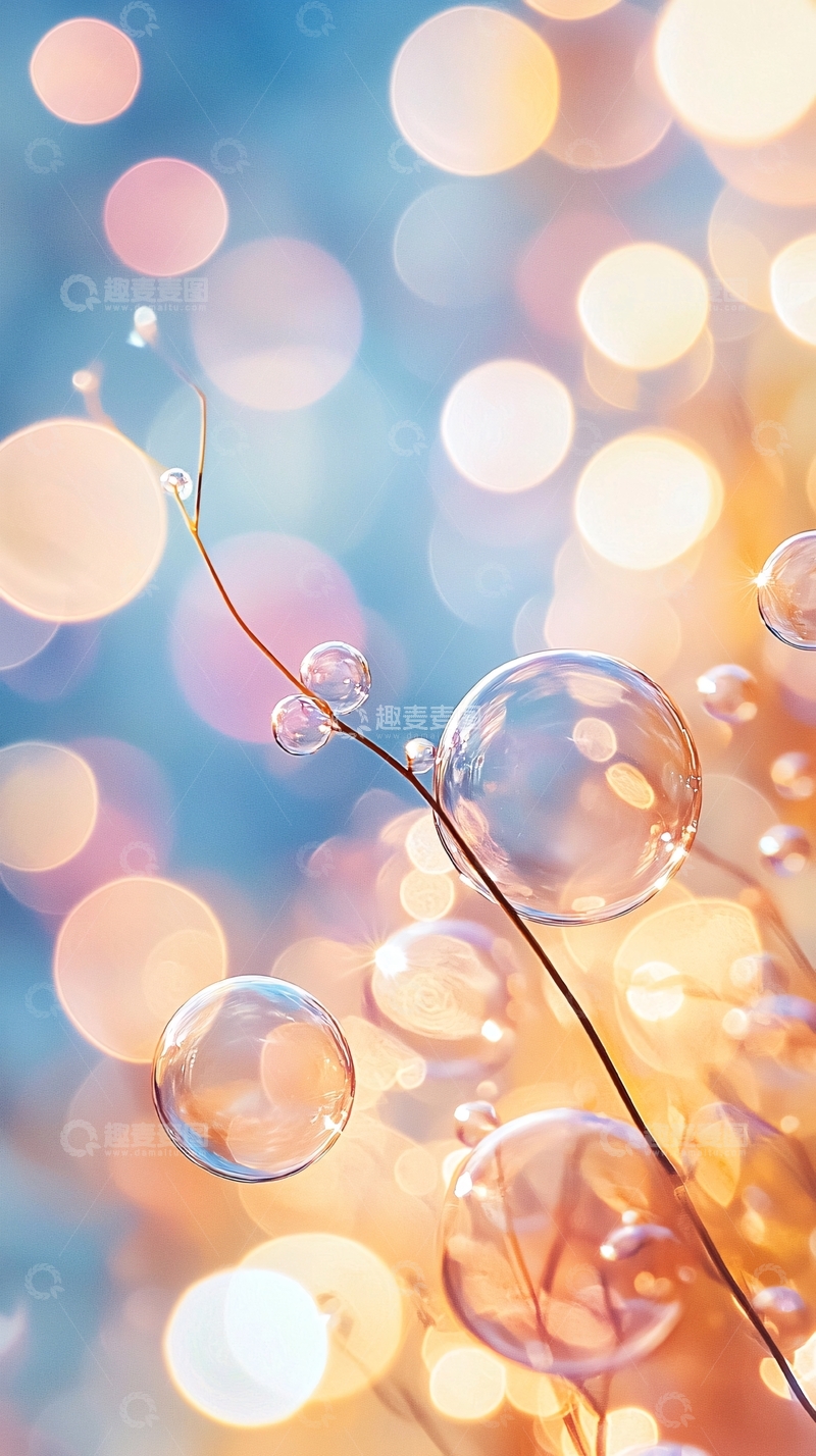 高清大图下载【趣麦麦图】晶莹剔透的水珠在植物上