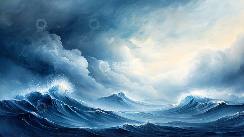 高清大图下载【趣麦麦图】波涛汹涌的海面天空