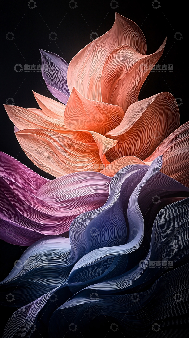 高清大图下载【趣麦麦图】抽象花卉渐变色艺术