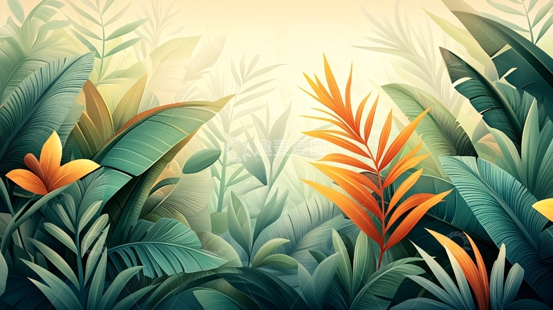高清大图下载【趣麦麦图】热带植物绘画背景
