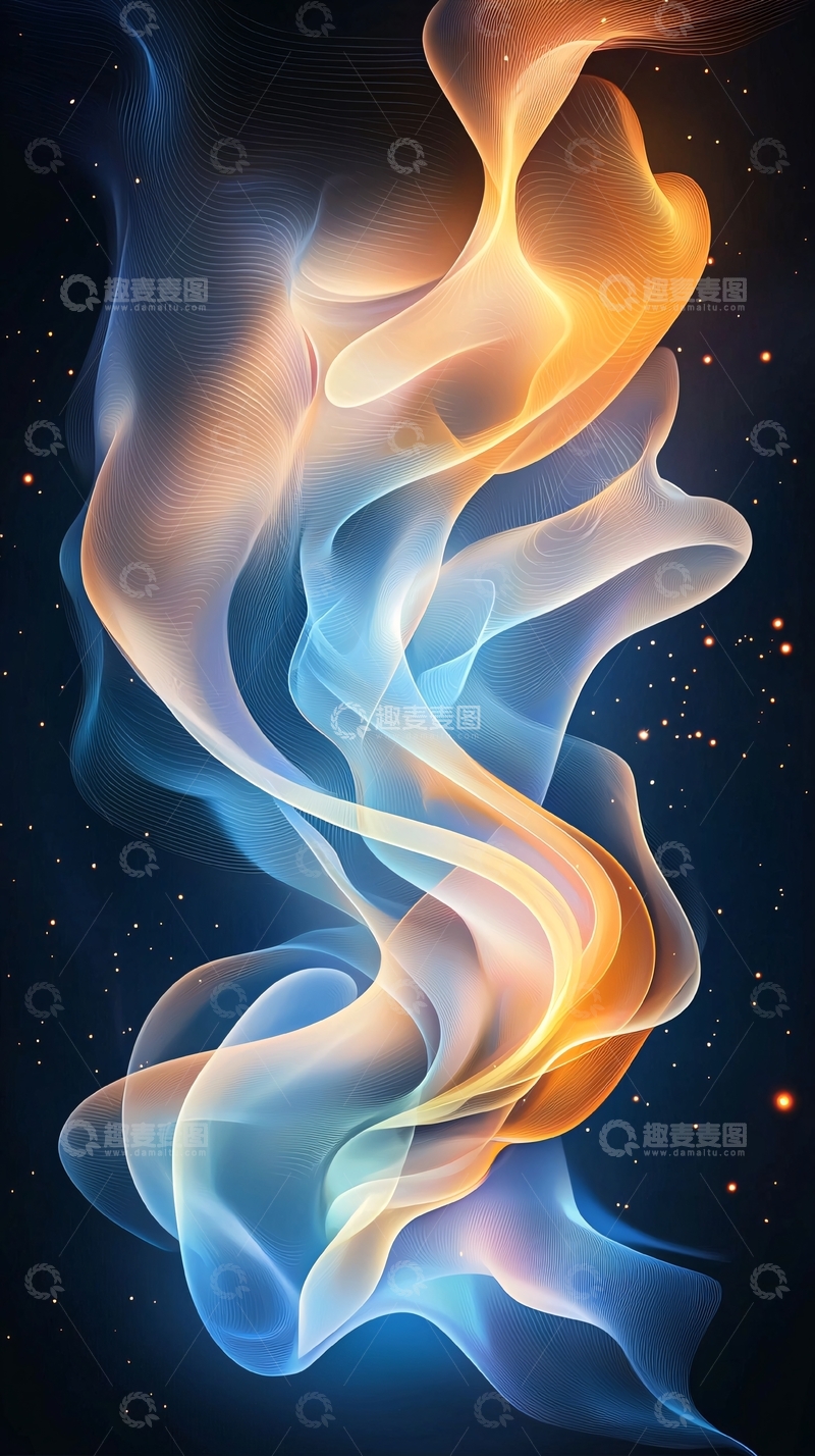 高清大图下载【趣麦麦图】抽象火焰蓝色金色