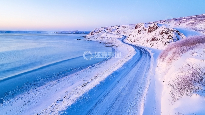 高清大图下载【趣麦麦图】冰雪覆盖的沿海公路