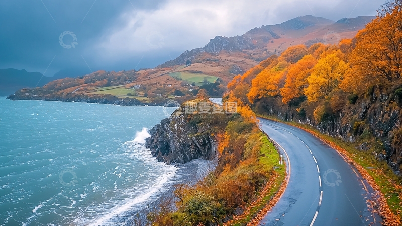 高清大图下载【趣麦麦图】海边秋季公路风景