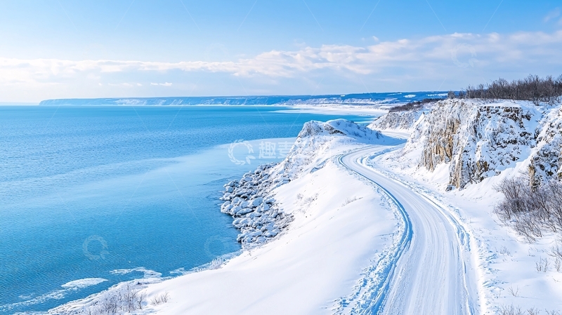 高清大图下载【趣麦麦图】冰雪覆盖的海岸公路