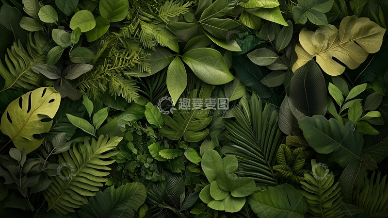 高清大图下载【趣麦麦图】茂密热带绿植墙背景