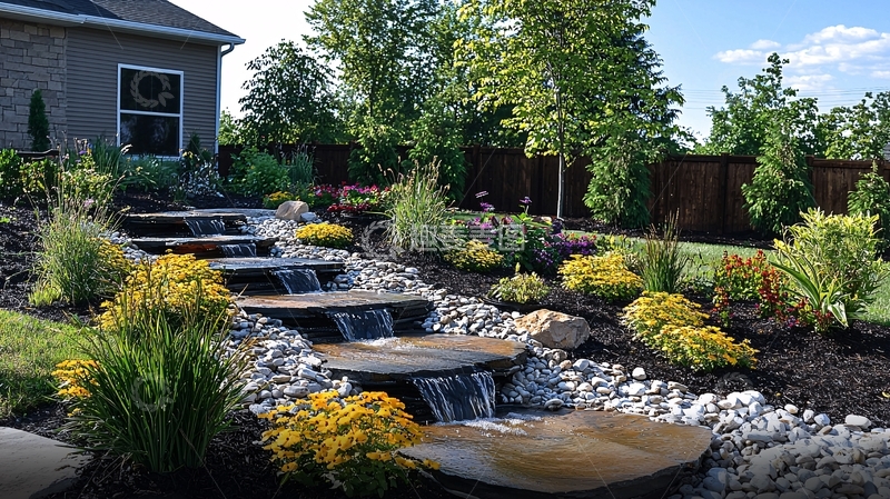 高清大图下载【趣麦麦图】庭院流水假山景观