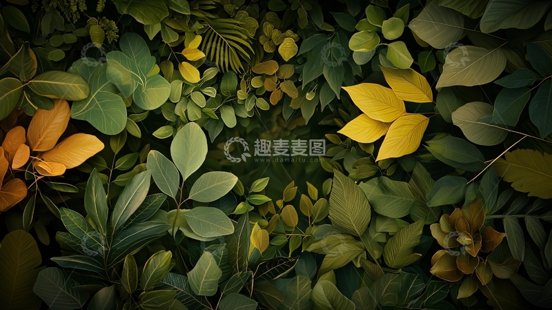 高清大图下载【趣麦麦图】茂盛的绿叶和零星黄叶