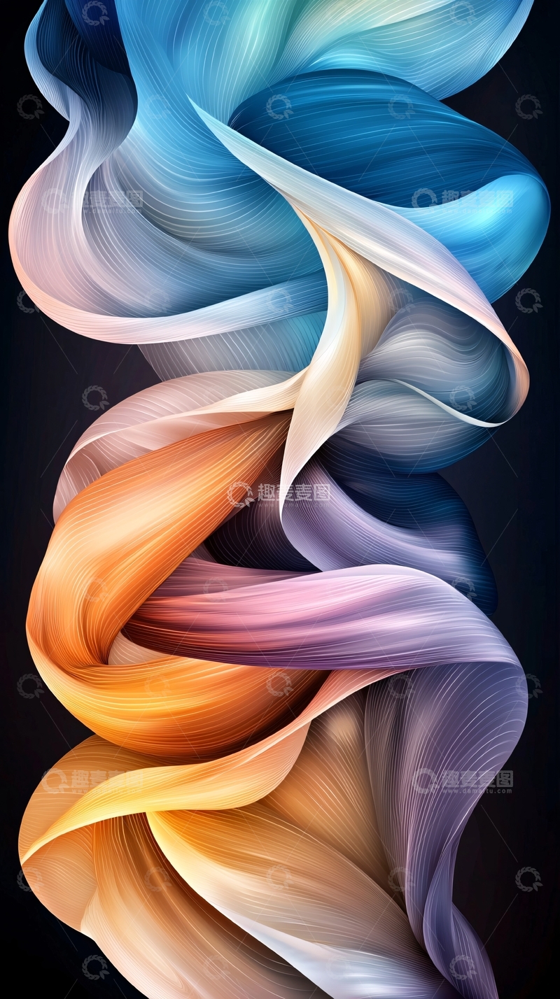高清大图下载【趣麦麦图】彩色丝绸缠绕抽象背景