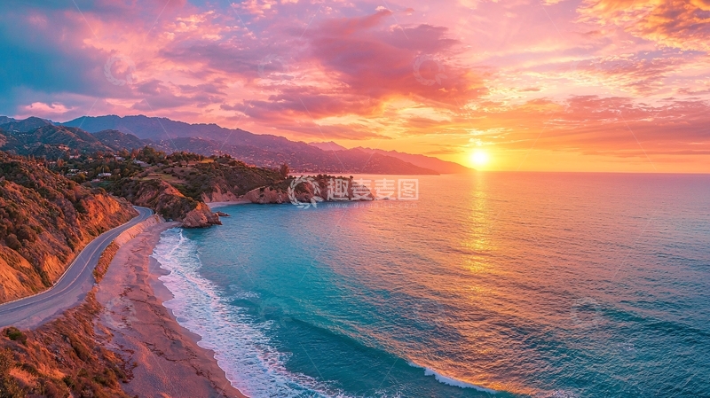 高清大图下载【趣麦麦图】海边日落壮丽景色