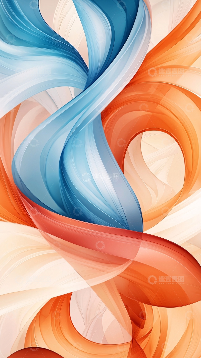 高清大图下载【趣麦麦图】蓝色橙色交织的丝带