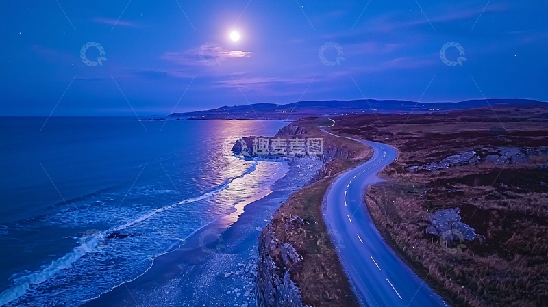 高清大图下载【趣麦麦图】海岸边公路夜景
