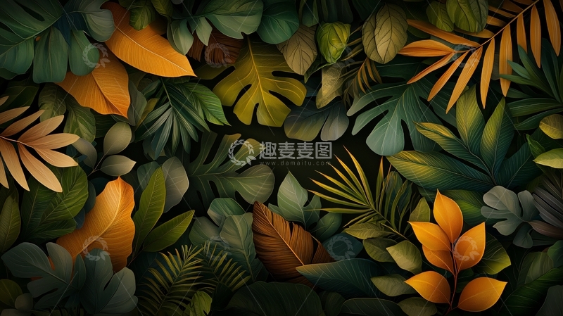 高清大图下载【趣麦麦图】热带植物叶子背景图案