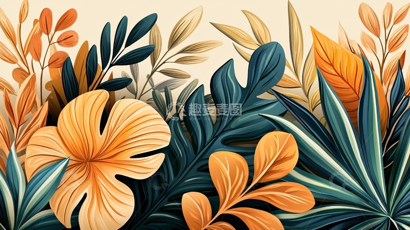 高清大图下载【趣麦麦图】热带植物图案背景
