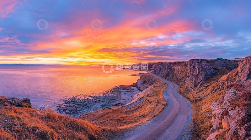 高清大图下载【趣麦麦图】海岸线日落美景