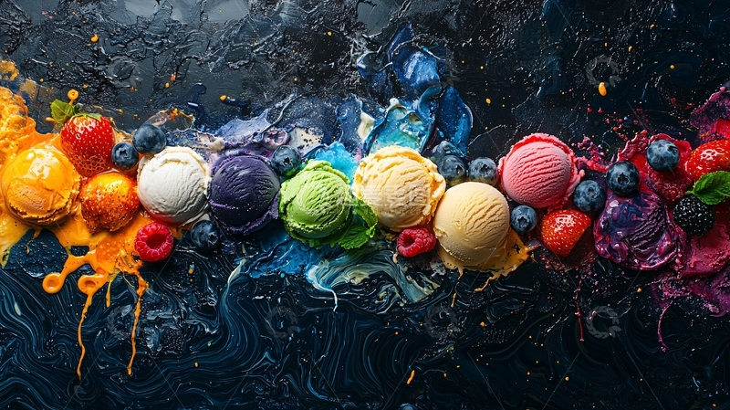 高清大图下载【趣麦麦图】彩色冰淇淋水果排成一排