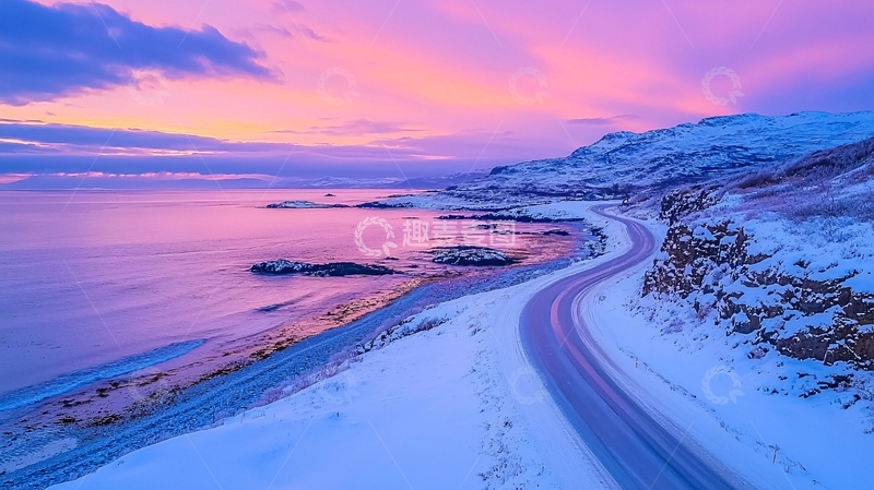 高清大图下载【趣麦麦图】冰雪覆盖的海岸公路